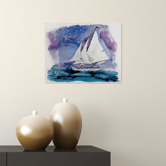 Sailboat painting. Seascape