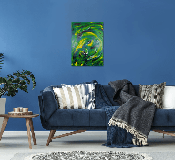 Untitled in green - 55x75 cm, Original abstract painting, oil on canvas