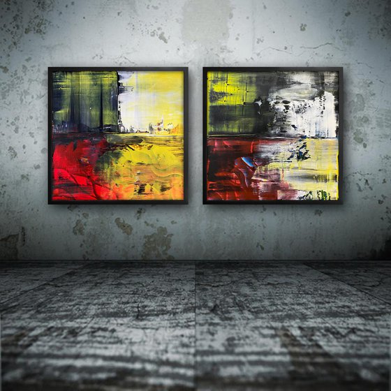 "We're Coming For You" - Save As A Series - Original PMS Abstract Diptych Acrylic Paintings On Wooden Panels, Framed - 52" x 26"