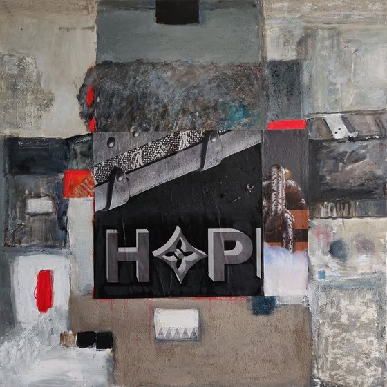 Black Beige Colors  Modern art Abstract Acrylic & paper collage  100x100