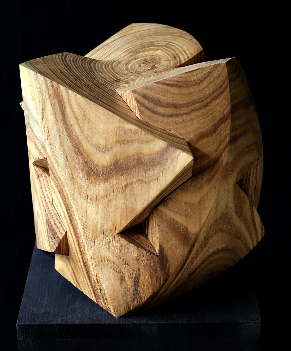 Geometric Abstract Wood Sculpture By Nikolay Martinov, 9 X 9", "Knot I", Original Artwork