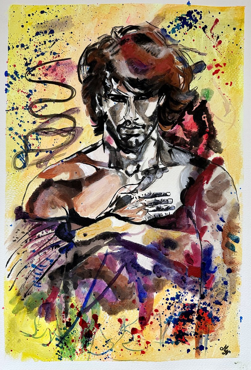 Expressive Portrait Acrylic Painting By Misty Lady - M. Nierobisz, 13 X 19", The Bearded Visionary, Original Artwork