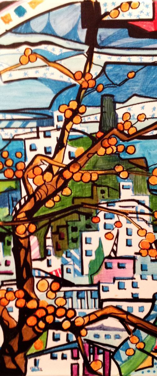 Perismmon tree the small- original acrylic painting- 40 x 40 ( 16' x 16' ) by Carlo Toma