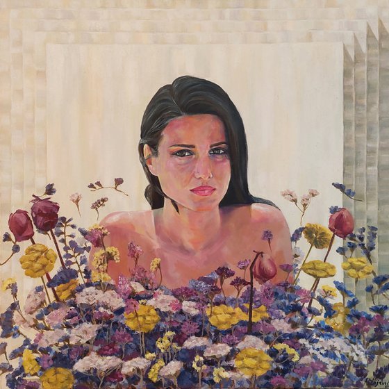 Woman portrait painting-70x70 cm/ 27.5 x 27.5 inches