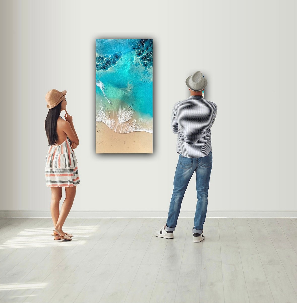 Photorealistic Landscape Acrylic Painting By Ana Hefco, 24 X 48, The Beach, Original Artwork