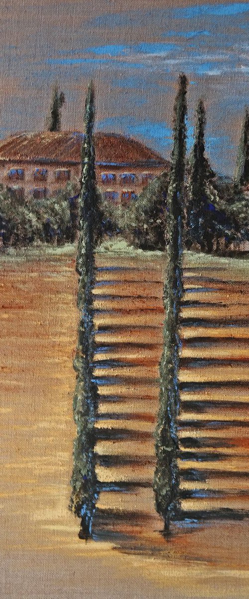Revisiting Tuscany I - Natural Jute Painting by Danijela Dan