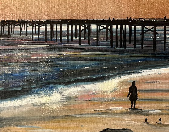 Malibu Beach Pier -  original  on canvas board