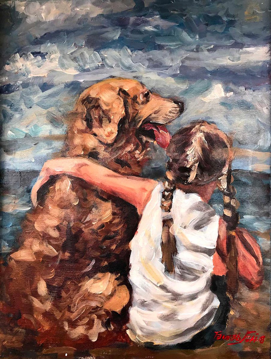 Girl and dog by Tawab Safi