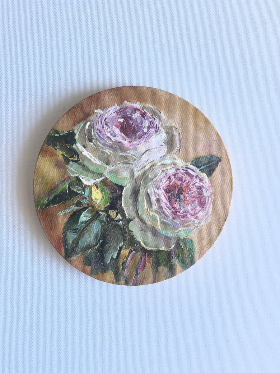 Impressionistic Botanical Oil Painting By Leyla Demir, 8 X 8", Pink Roses, Original Artwork