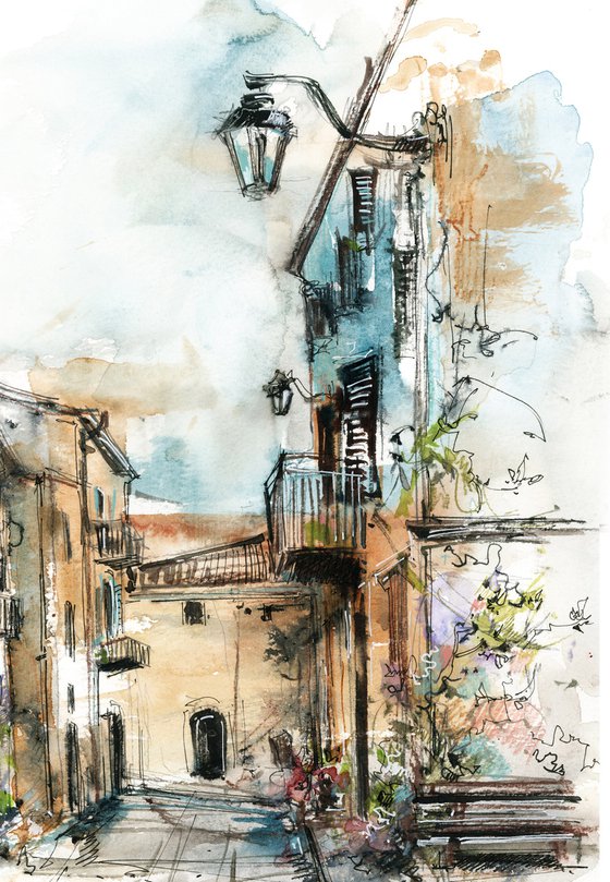 Architecture Sketch - Street of Genga Italy