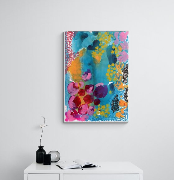 BLUE AND YELLOW ABSTRACT - Large Abstract Giclée print on Canvas - Limited Edition of 25 Artwork