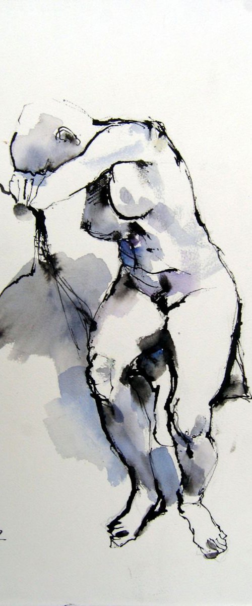 Woman sitting  pose by Goran Žigolić Watercolors