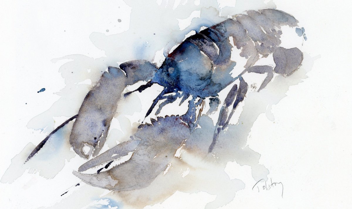 Impressionistic Animal Watercolour By Alex Tolstoy, 14 X 8, Lobster, Original Artwork
