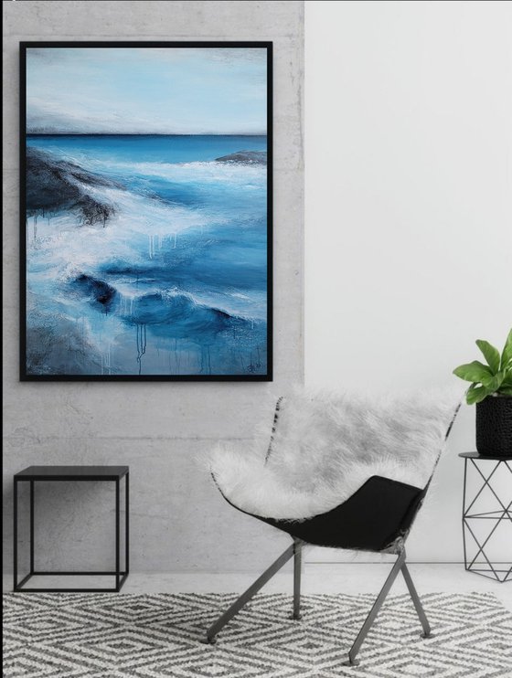 Ocean Breath, 130*90cm, large abstract texture painting, interior wall art decor