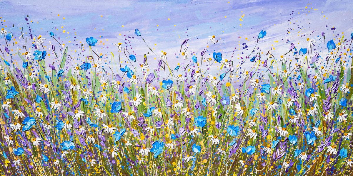  Daisy Dreams - Flower Field Painting By Olga Tkachyk, 48 X 24, Artwork For Sale On Artfinder