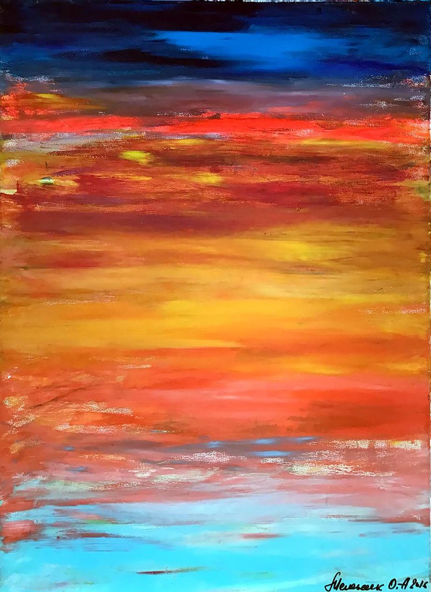 Impressionistic Abstract Acrylic Painting By Olga Melezhik, 20 X 28", Window, Original Artwork