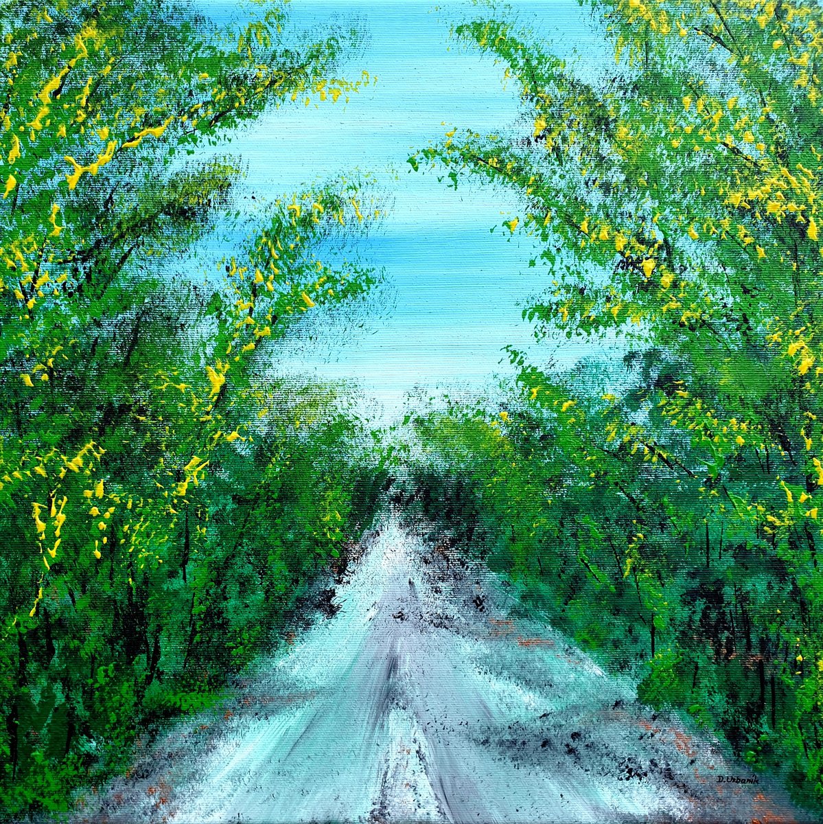 Photorealistic Landscape Acrylic Painting By Daniel Urbani?k, 16 X 16, Forest Path 1, Original Artwork