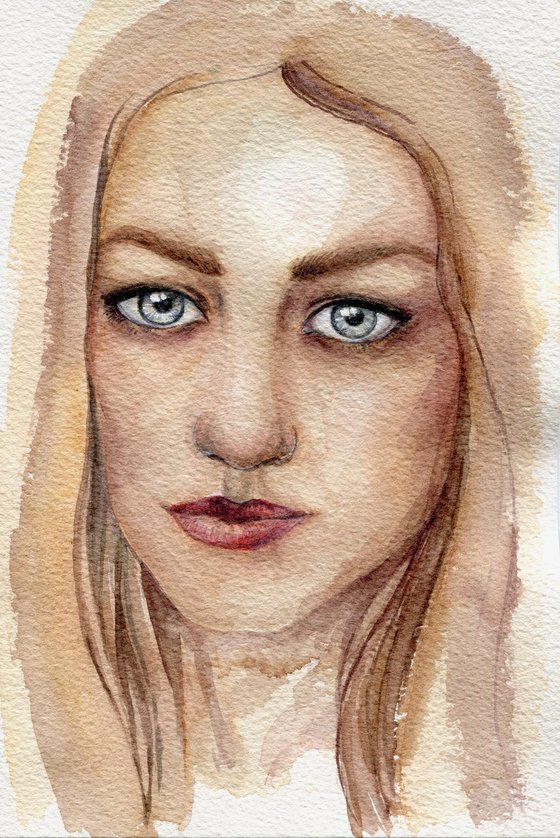 Watercolor portrait of blond woman