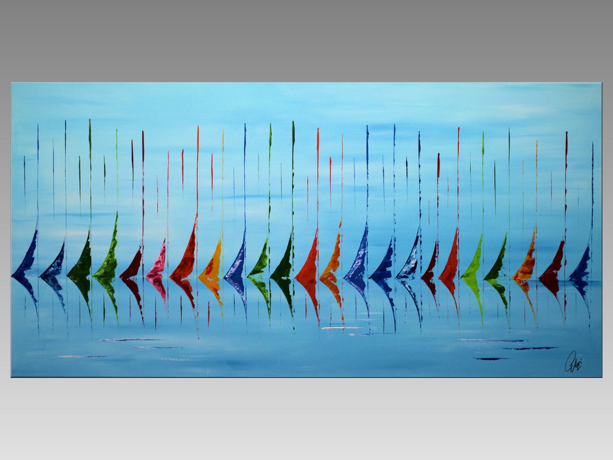 Big Blue Race 2 - Abstract- Sailboat Painting- Acrylic Canvas Wall Art by Edelgard Schroer