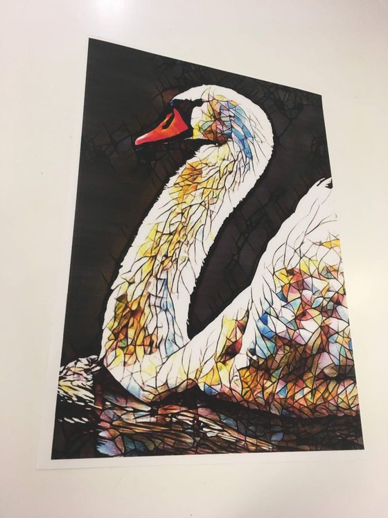 'Swim, Swan, Swim' - a Crushed glass painting