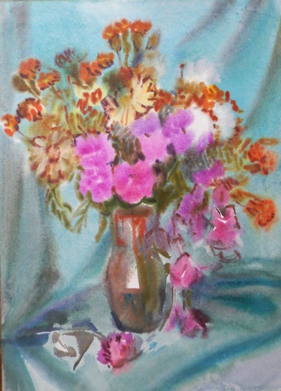 bouquet, watercolor painting 50x70 cm