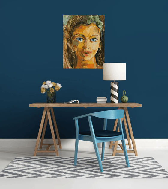 GIRL WITH BLUE EYES - beautiful female portrait - small size - love 80 x 60 cm