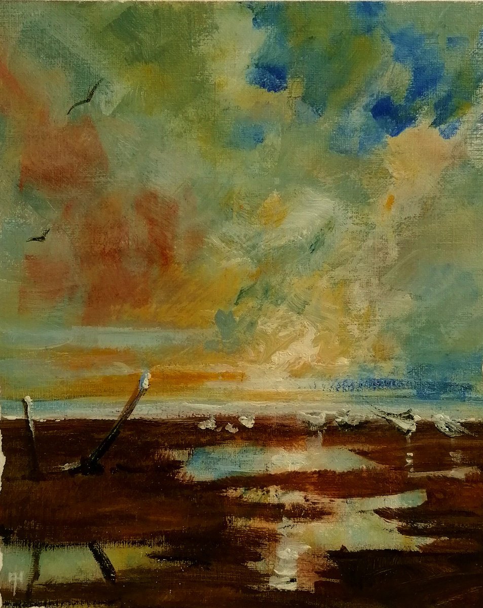 Impressionistic Landscape Acrylic Painting By Alan Harris, 8 X 10, Morning Storm, Original Artwork