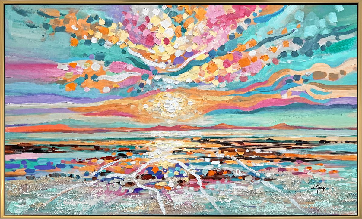 Abstract Landscape Acrylic Painting By Lana Guise, 41 X 25", New Horizon, Original Artwork