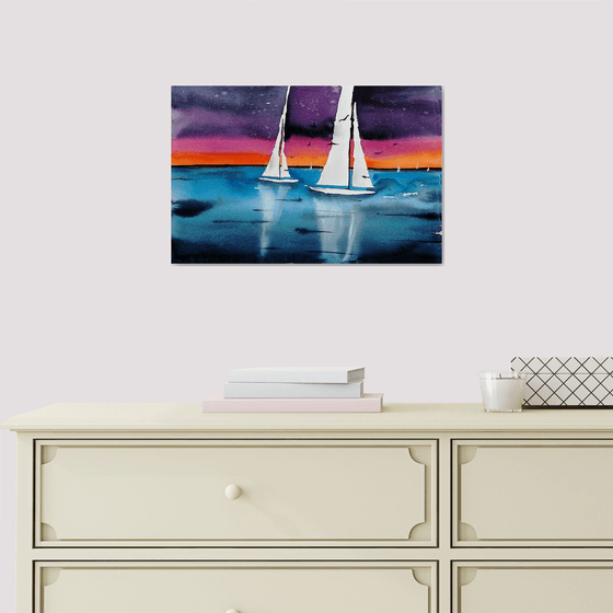 Sailboat painting. Seascape