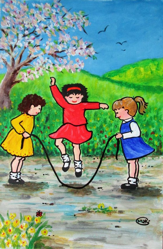 Little Girls playing in the Spring
