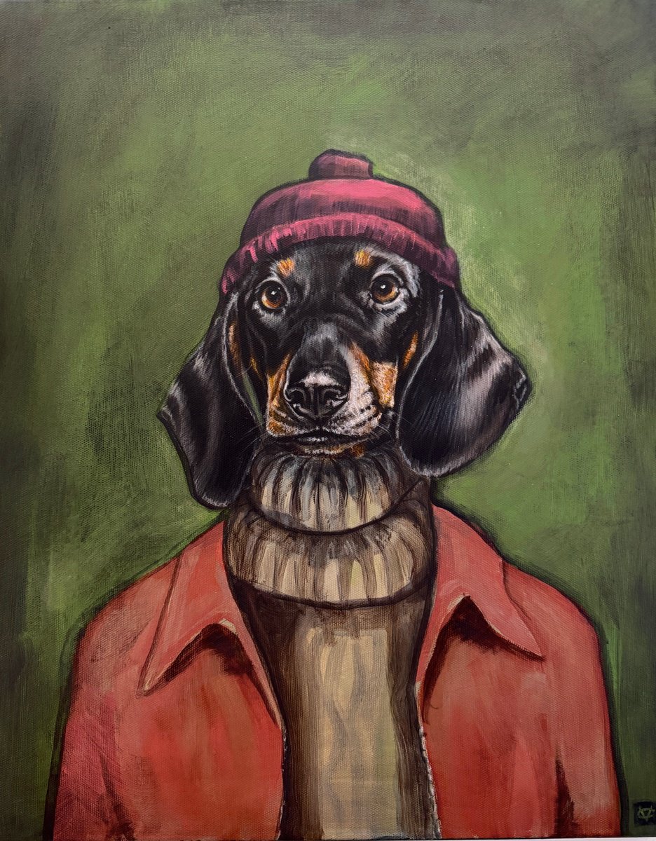 Surrealistic Animal Acrylic Painting By Victoria Coleman, 16 X 20", Fisherman