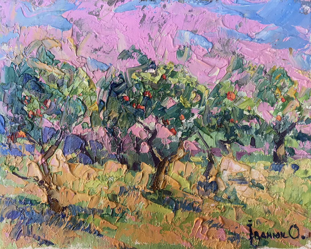 Impressionistic Landscape Oil Painting By Kalenyuk Alex, 10 X 8", Morning Garden, Original Artwork