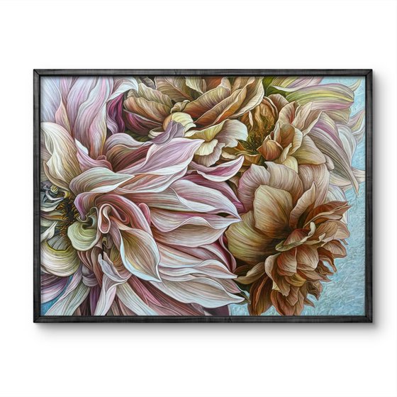 Dahlias and brown roses