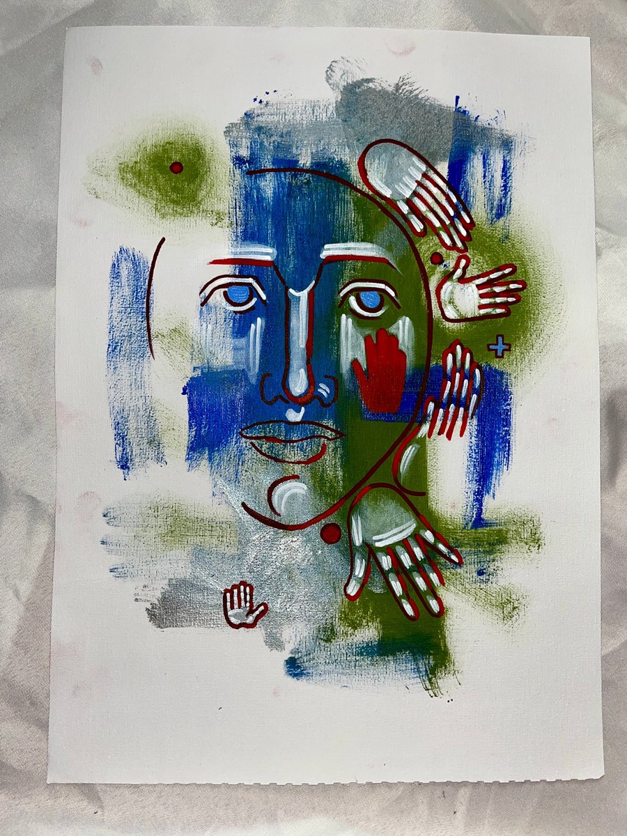 Naive Abstract Acrylic Painting By Yuliia Chaika, 12 X 16", Abstract Portrait, Original Artwork