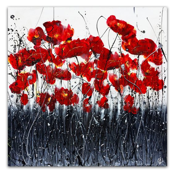 Poppies Silver & Grey