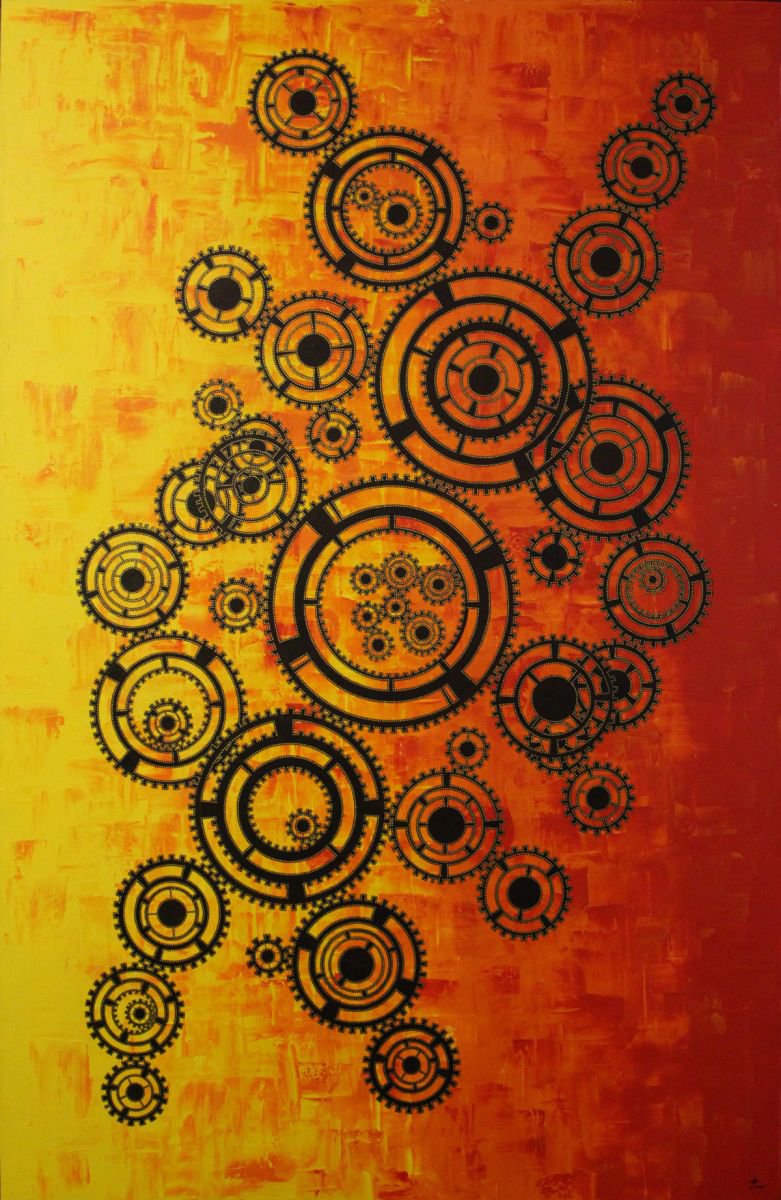 Abstract Acrylic Painting By Jonathan Pradillon, 30 X 45, Mechanism, Original Artwork