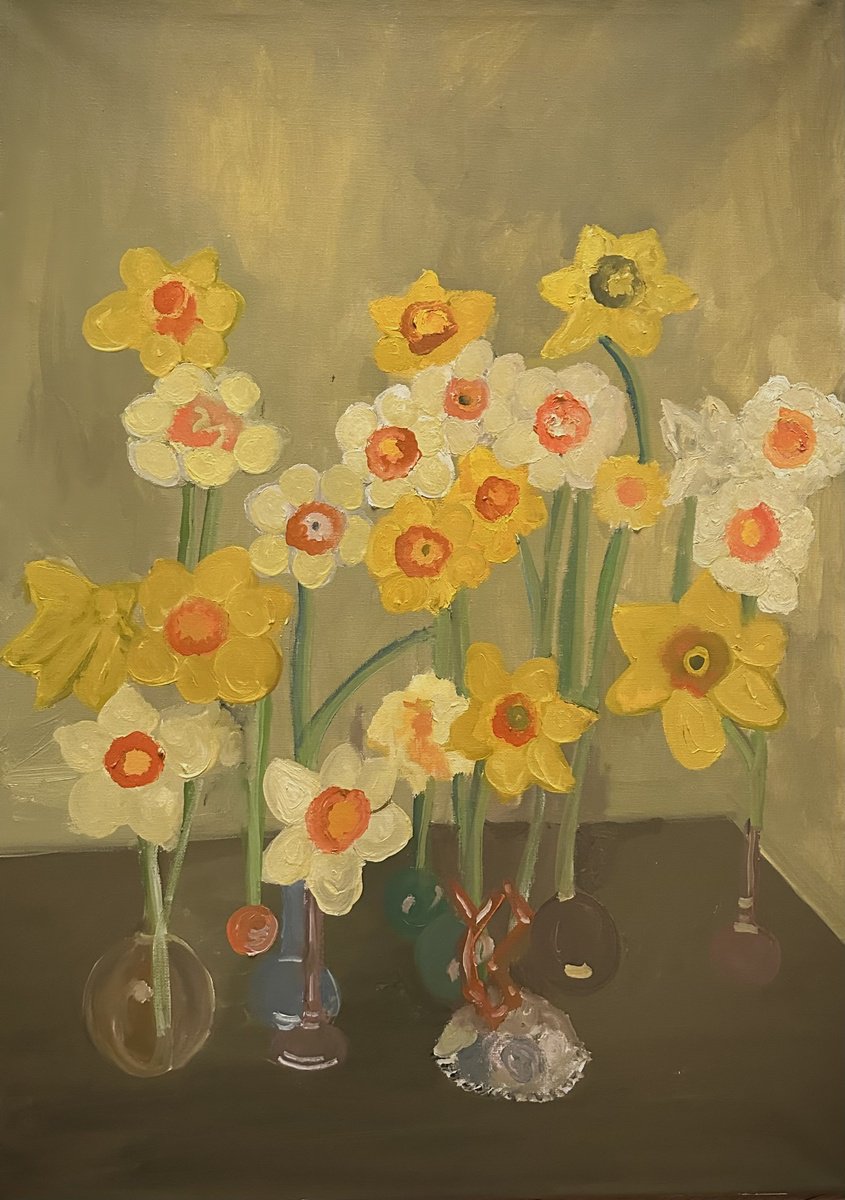 Naive Oil Painting , Daffodils By Barbara Friehs, 20 X 28, Artwork For Sale On Artfinder