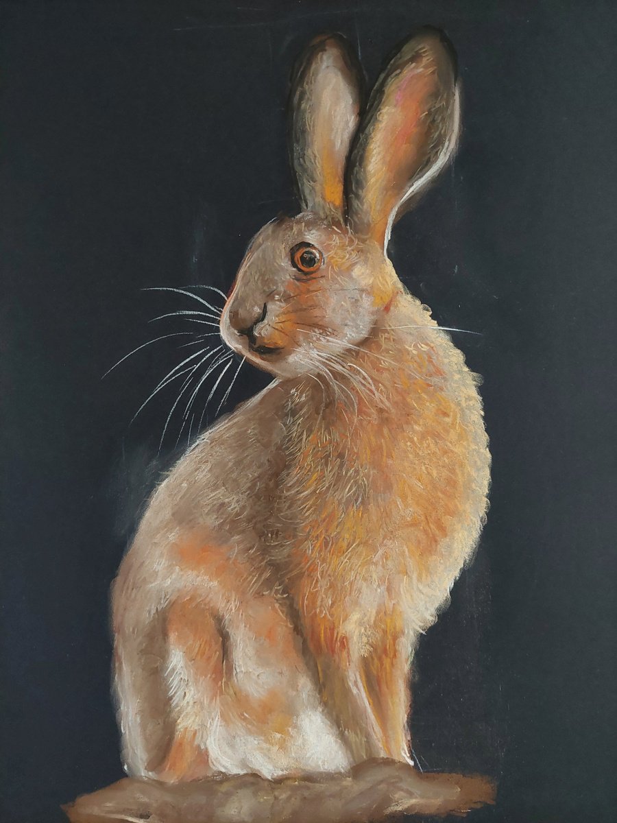 Impressionistic Animal Pastel Drawing By Els Driesen, 20 X 24, Hare, Original Artwork