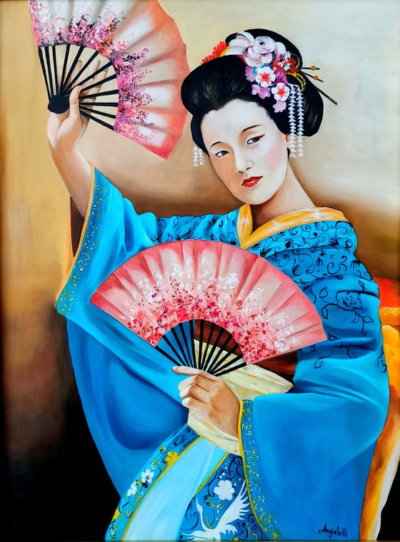 Danza dei ventagli - original painting-Geisha-portrait