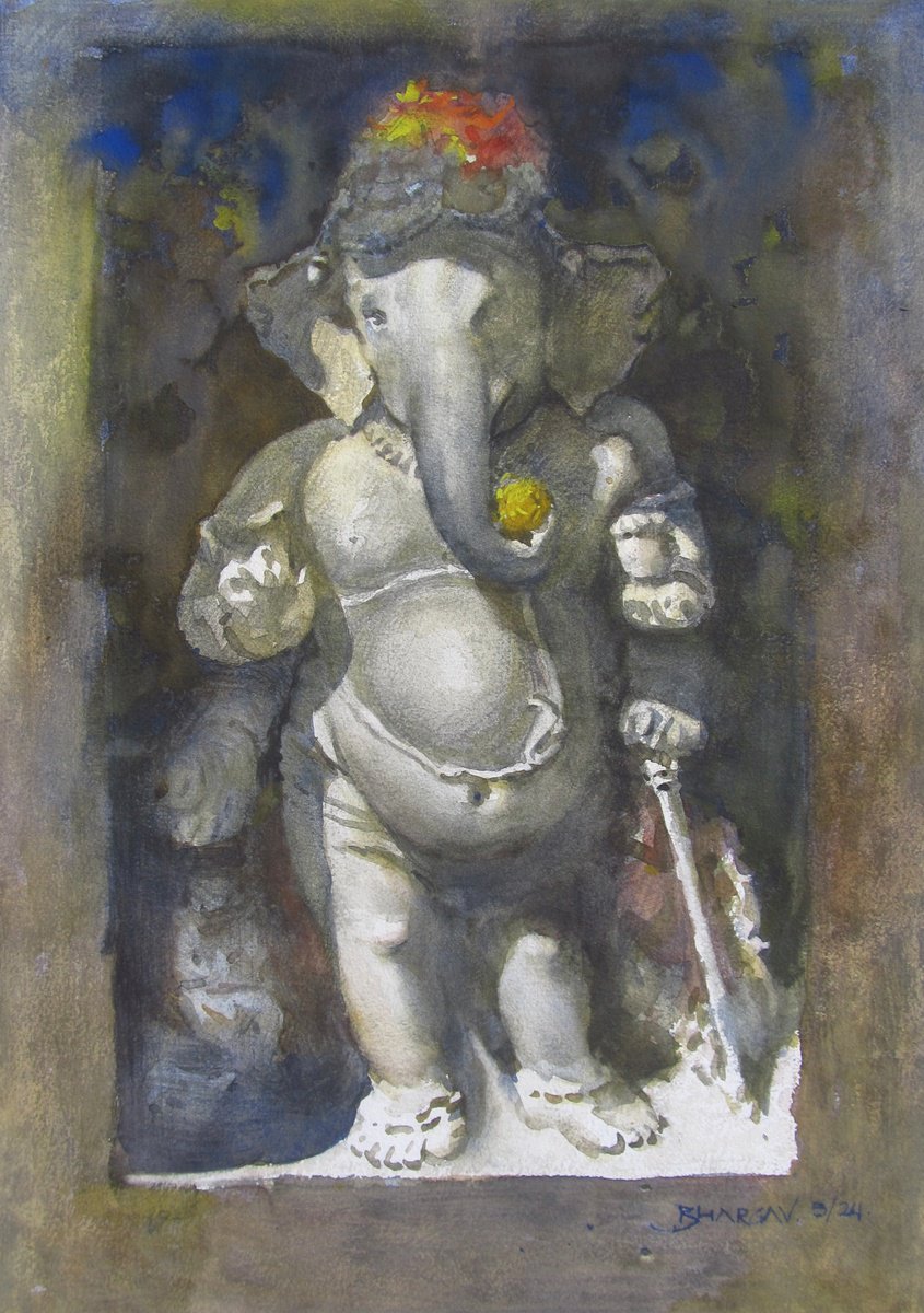 Impressionistic Cityscapes Watercolour By Bhargavkumar Kulkarni, 12 X 17, Ganesha, Stone Sculpture, Original Artwork