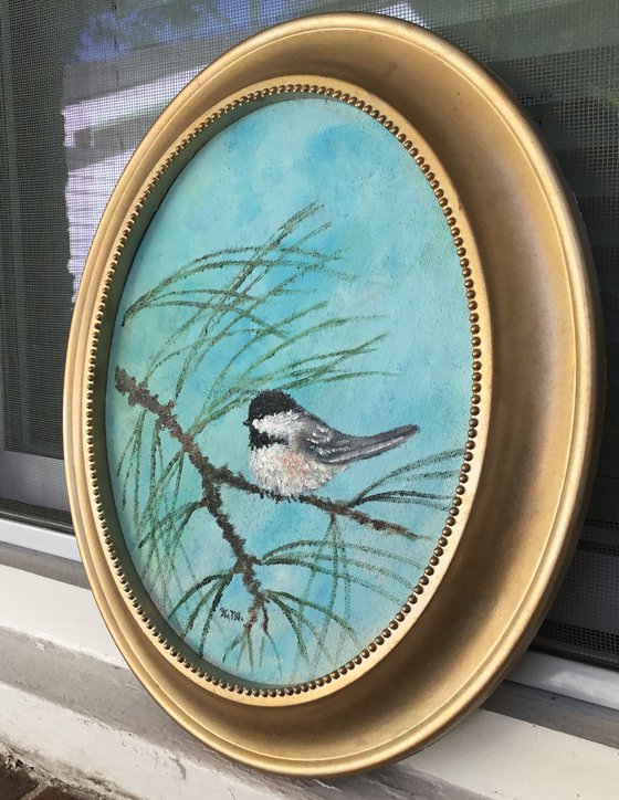 Chickadee # 39 by K. McDermott - oil 10X8 canvas (SOLD)