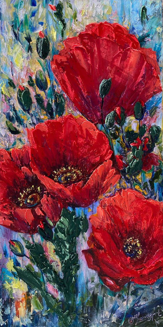 Poppies -  in PALETTE KNIFE technique.