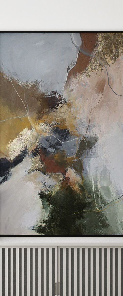 "Green Rime 2" Abstract green brown gray art by Yana Sagan