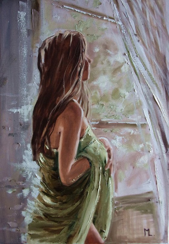 " MORNING " - 50x70cm original oil painting on canvas, gift, palette kniffe SPRING