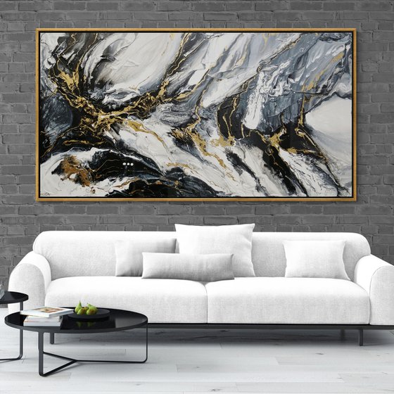 Golden Glamour 190cm x 100cm Textured Abstract Art