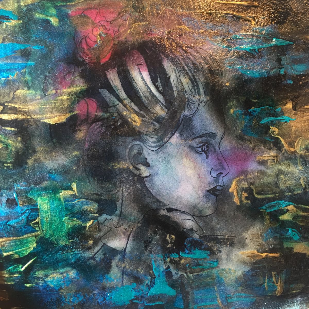 Expressive Portrait Painting By Dianne Bowell, 12 X 12, New And Nameless, Original Artwork