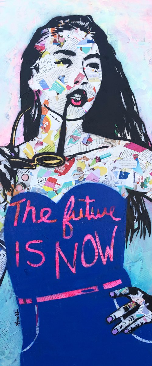 "THE FUTURE IS NOW" MIXED MEDIA ORIGINAL COLLAGE PAINTING by Amy Smith