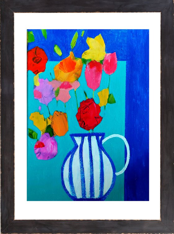 Flowers in a Striped Jug
