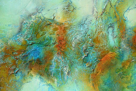 After the Storm - large blue and brown long abstract textural painting