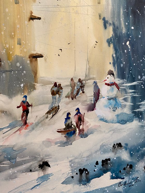 Sold Watercolor “Childhood games. Winter” perfect gift